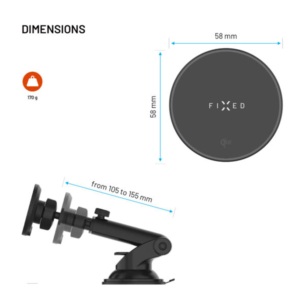 Autós vezeték nélküli töltő Fixed MagRound 2 XL, 15W, 1.67A, Fekete