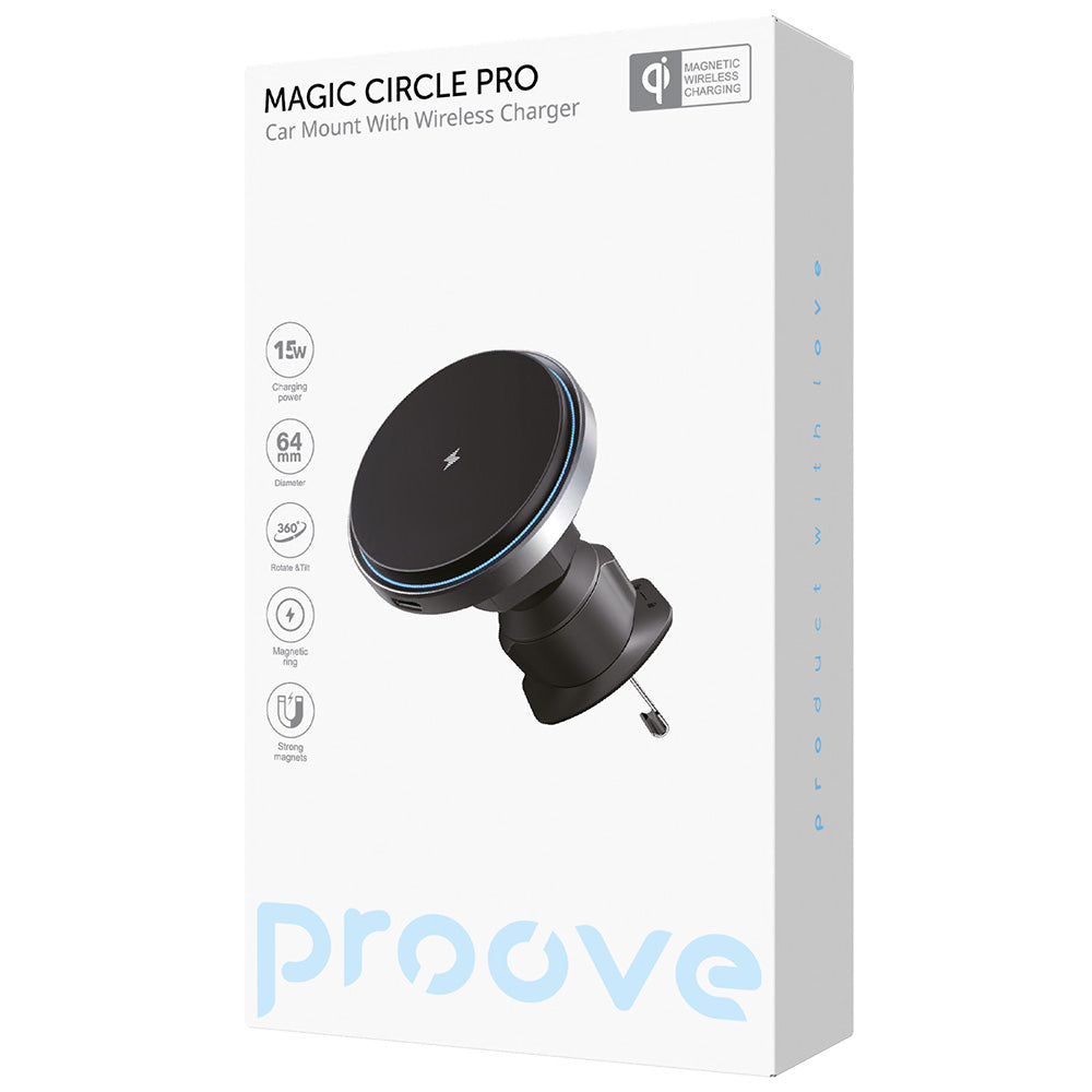 Proove Magic Circle Pro vezeték nélküli autós töltő, 15W, 1.67A, Fekete WHMP15010001