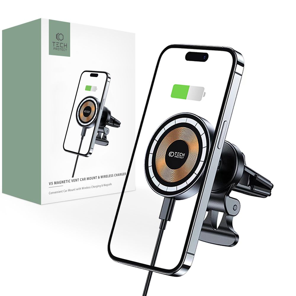 Vezeték nélküli autós töltő Tech-Protect V5, 15W, 1.67A, fekete