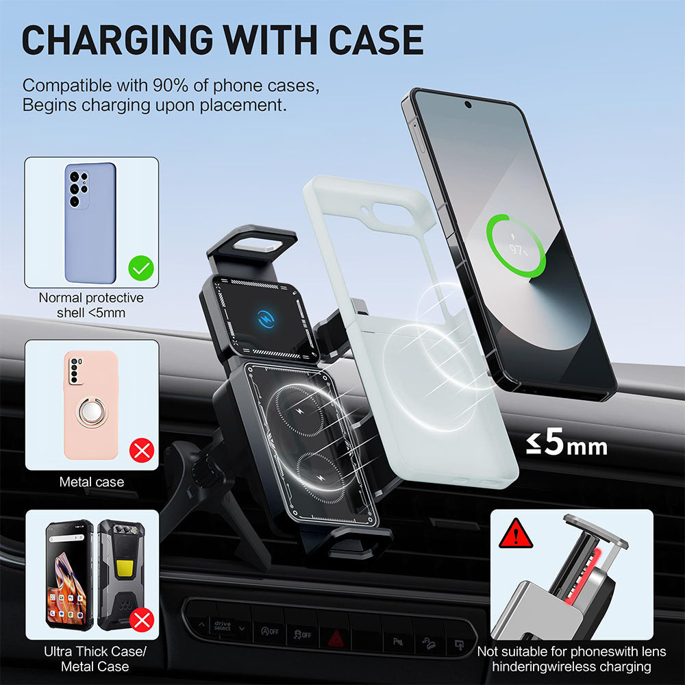 Techsuit SW1 ModoDock vezeték nélküli autós töltő, 15W, 1.67A, Fekete