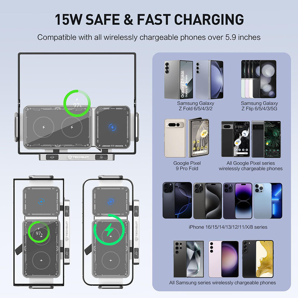 Techsuit SW1 ModoDock vezeték nélküli autós töltő, 15W, 1.67A, Fekete