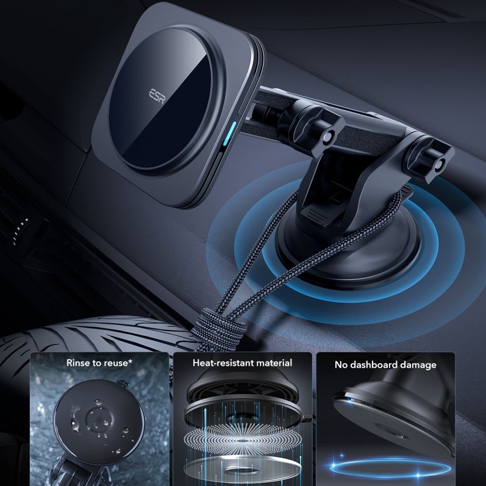 ESR Halolock Dash vezeték nélküli autós töltő, 15W, 1.67A, Fekete