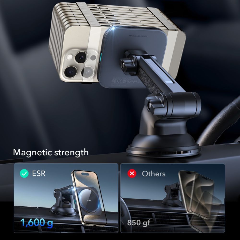 ESR Halolock Dash vezeték nélküli autós töltő, 15W, 1.67A, Fekete