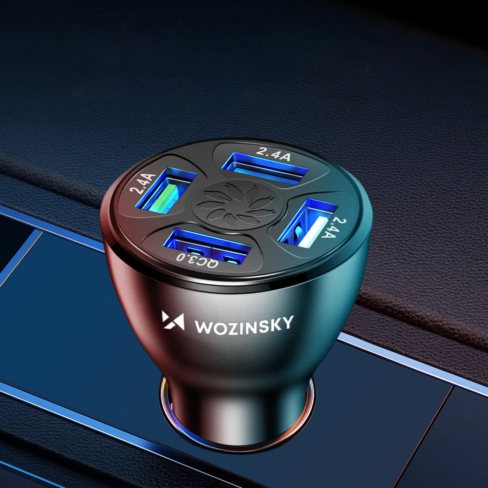 Autótöltő WZK WCCAW, 50W, 3A, 4 x USB-A, Fehér