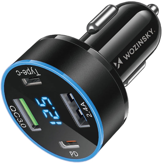 Autótöltő WZK WDCCB, 50W, 3A, 2 x USB-A - 2 x USB-C, Fekete