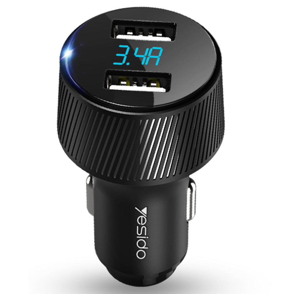 Yesido Y31 autós töltő, kijelzővel, 18W, 3A, 2 x USB-A, fekete