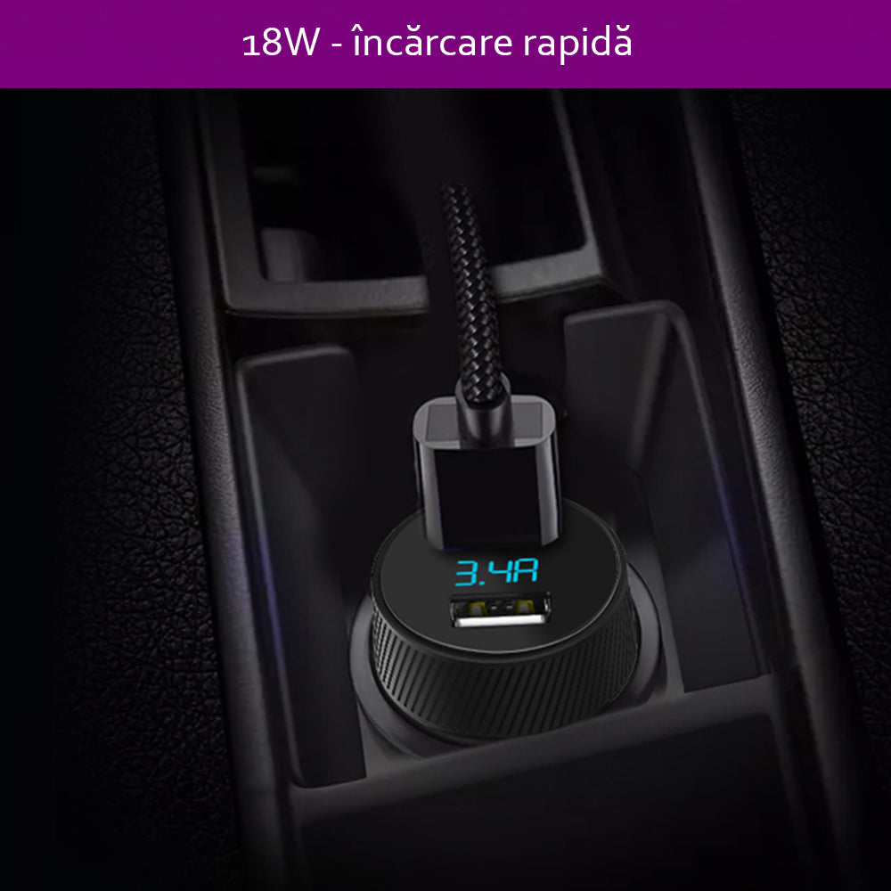 Yesido Y31 autós töltő, kijelzővel, 18W, 3A, 2 x USB-A, fekete