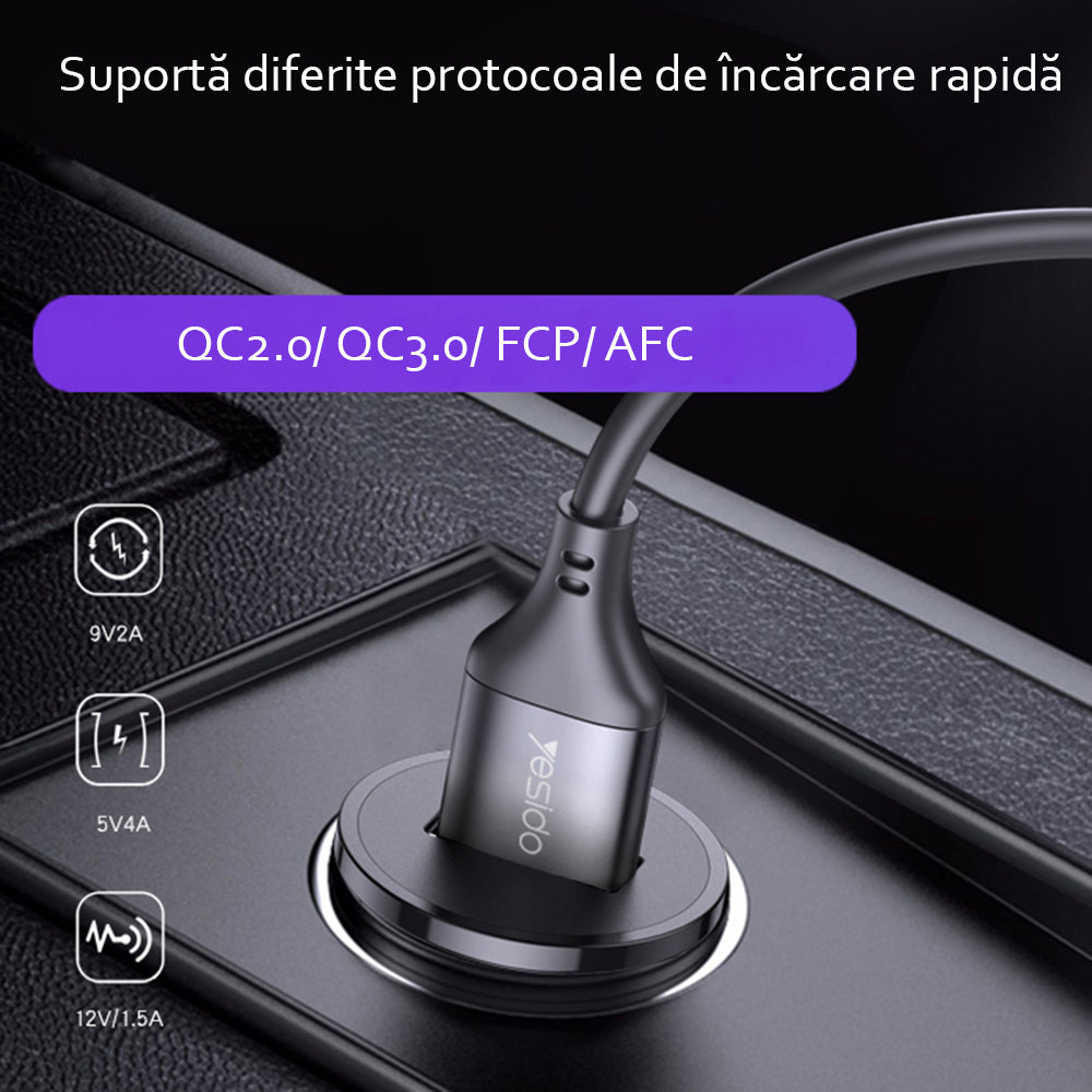 Yesido Y38 autós töltő, 18W, 3A, 1 x USB-A, Fekete