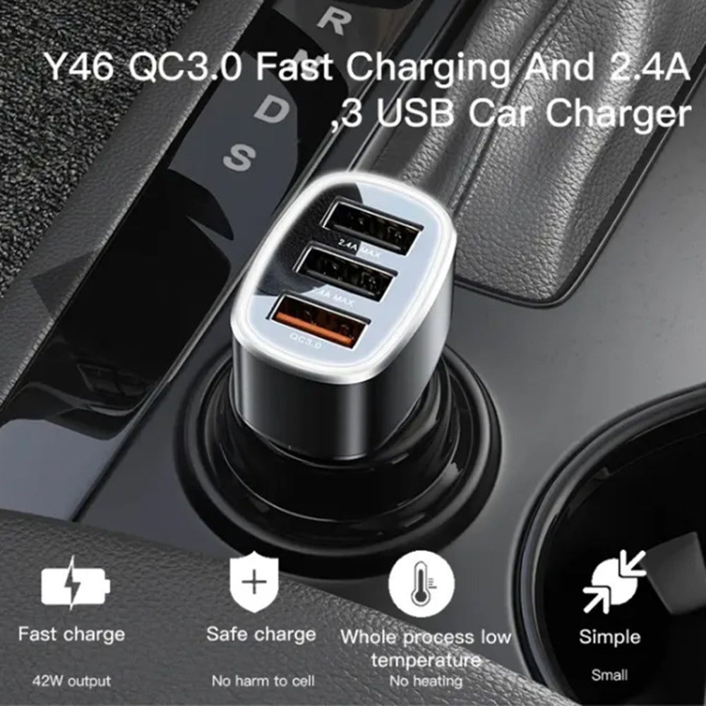 Yesido Y46 autós töltő, 42W, 3A, 3 x USB-A, Fekete