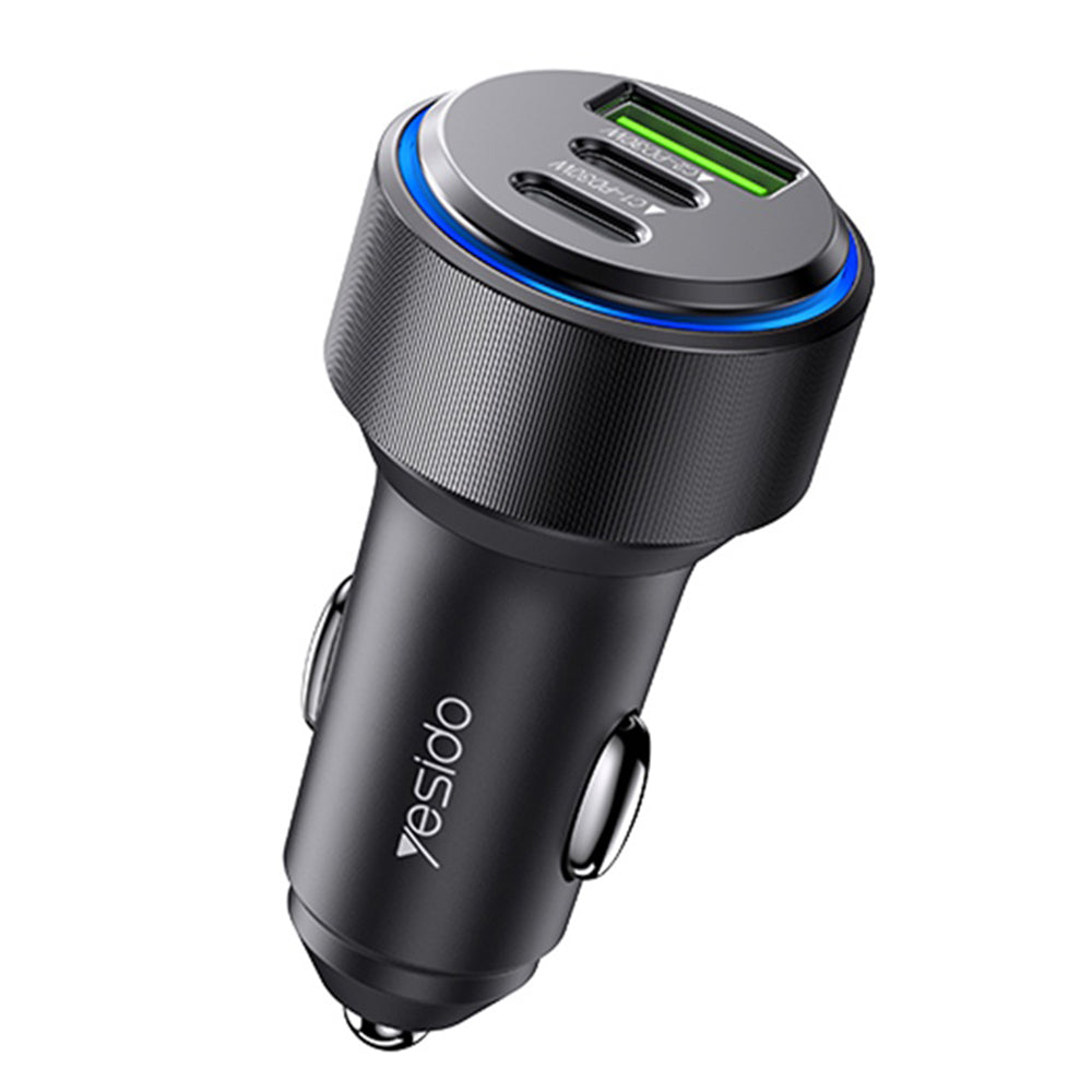 Yesido Y50 autós töltő, 60W, 3A, 1 x USB-A - 2 x USB-C, Fekete