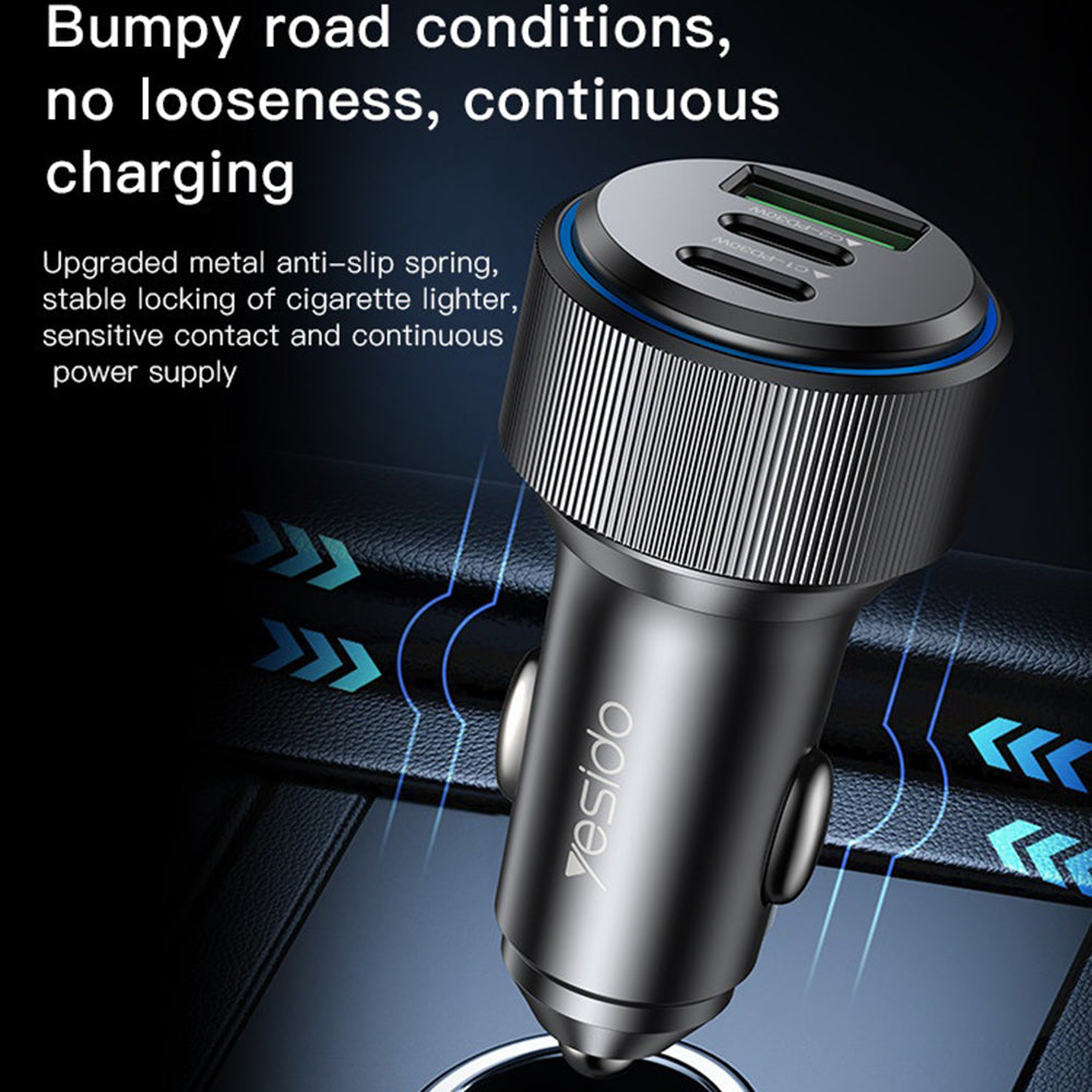 Yesido Y50 autós töltő, 60W, 3A, 1 x USB-A - 2 x USB-C, Fekete