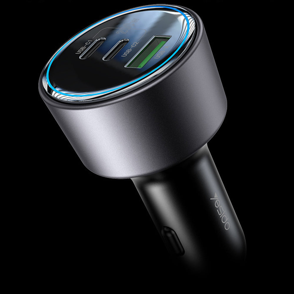 Yesido Y59 autós töltő, 200W, 5A, 1 x USB-A - 2 x USB-C, Fekete