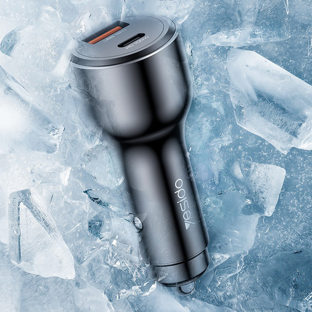 Yesido Y65 autós töltő, 100W, 5A, 1 x USB-A - 1 x USB-C, Fekete