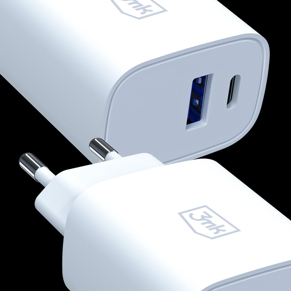 3MK FlowPower hálózati töltő, 30W, 1 x USB-A - 1 x USB-C, Fehér