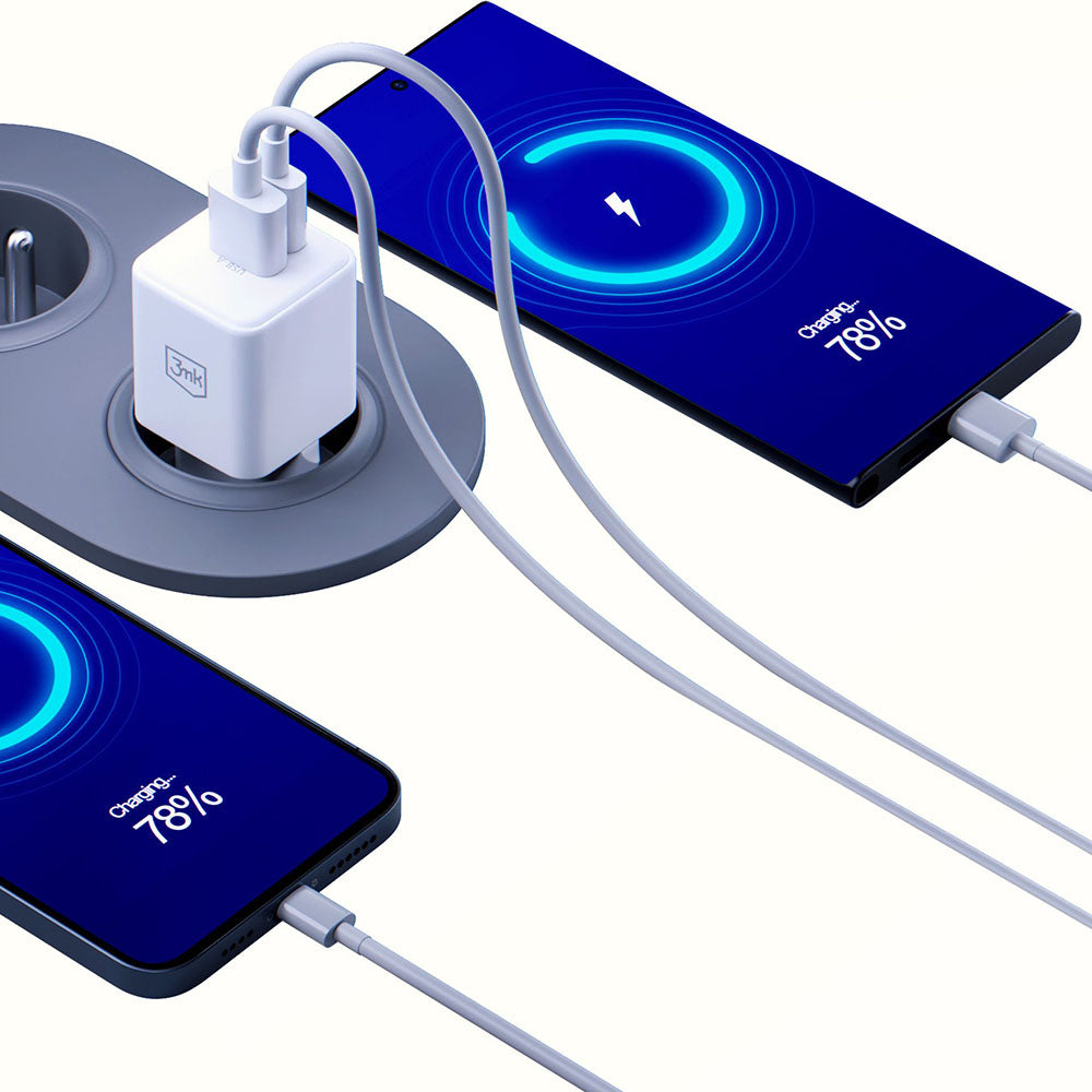 3MK Hyper Hálózati Töltő, 20W, 3A, 1 x USB-A - 1 x USB-C, Fehér
