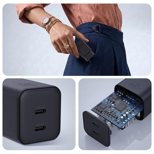 3MK Hyper hálózati töltő, 45W, 2 x USB-C, Fekete