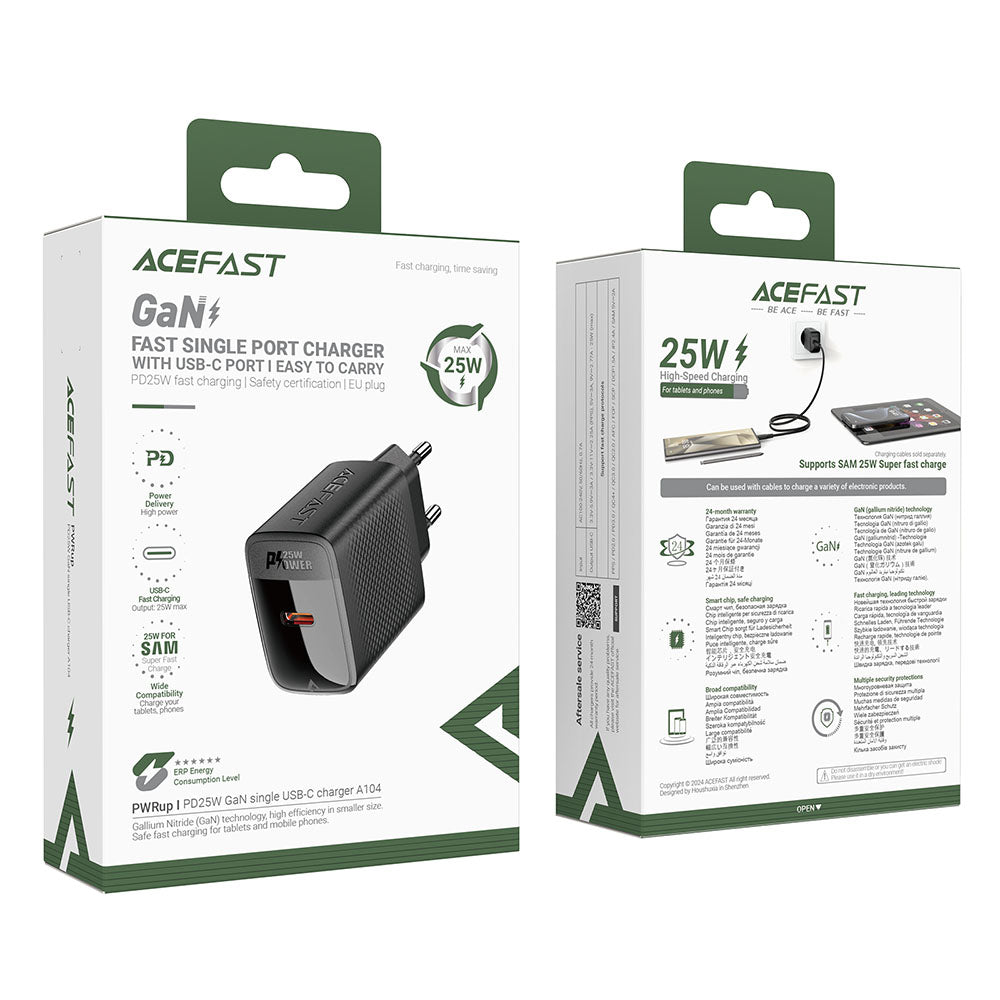 Acefast A104 Network Charger, 25W, 3A, 1 x USB-C, Black
