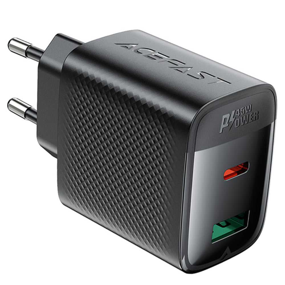 Acefast A106 hálózati töltő, 45W, 3A, 1 x USB-A - 1 x USB-C, Fekete