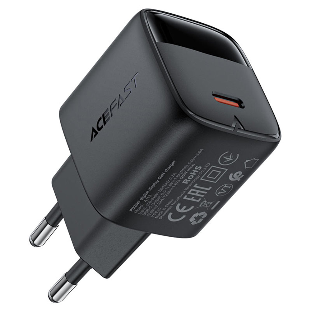 Acefast A113 Display hálózati töltő, 20W, 3A, 1 x USB-C, Fekete