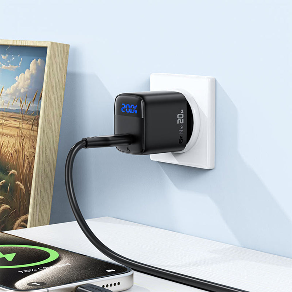 Acefast A113 Display hálózati töltő, 20W, 3A, 1 x USB-C, Fekete