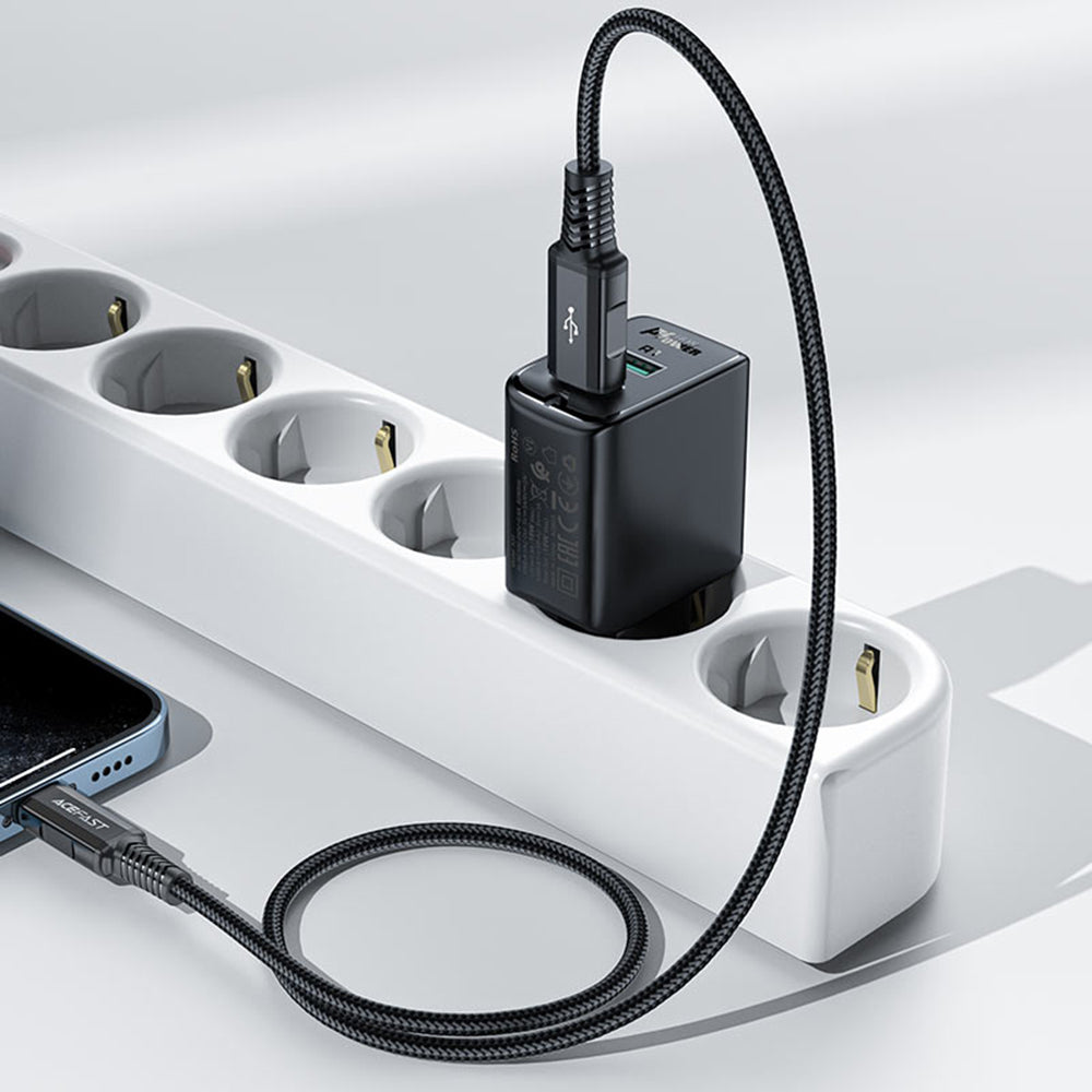 Acefast A33 hálózati töltő, 18W, 3A, 2 x USB-A, Fekete