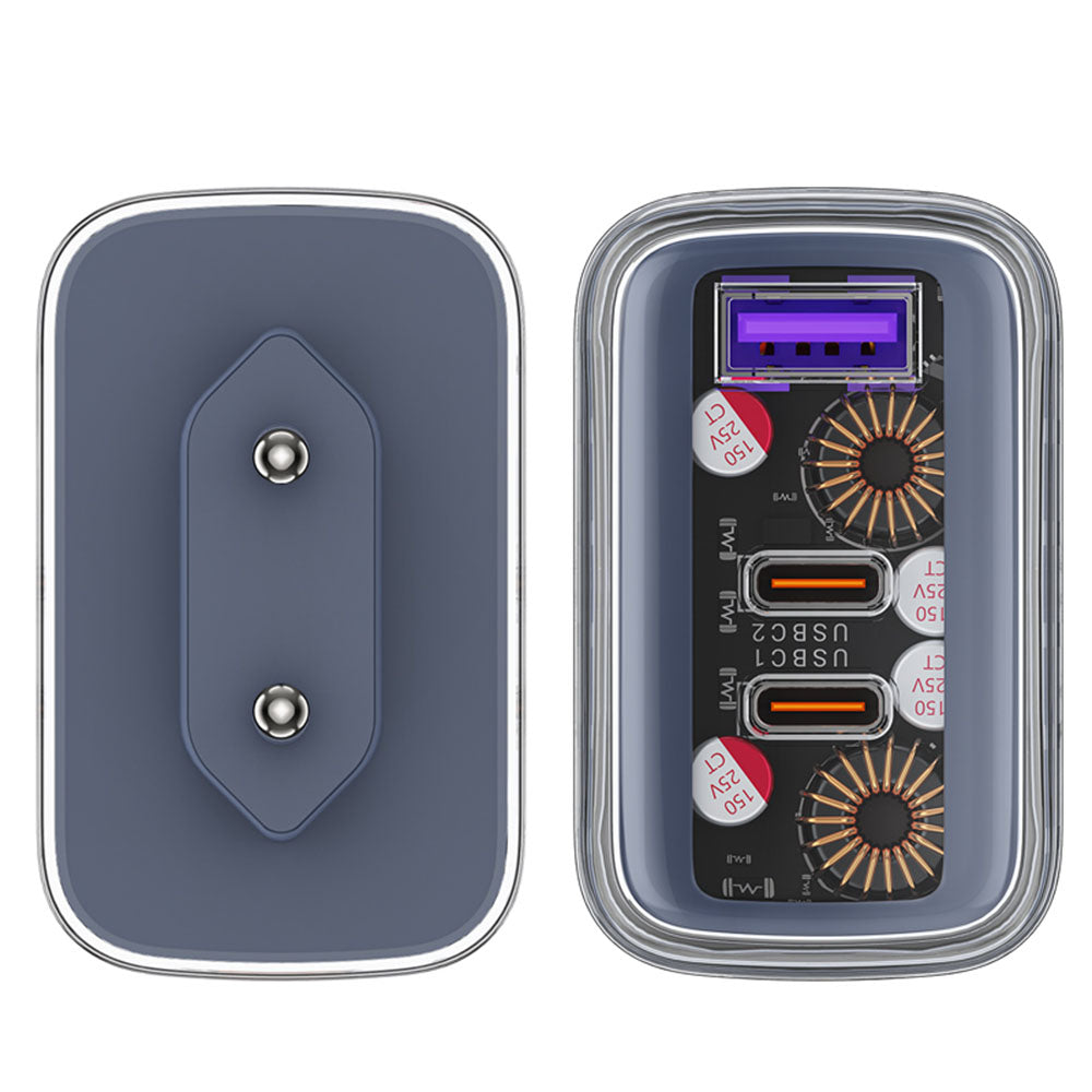 Acefast A45 Exploration hálózati töltő, 65W, 3.25A, 1 x USB-A - 2 x USB-C, szürke