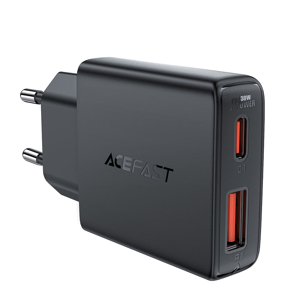 Acefast A69 hálózati töltő, 30W, 3A, 1 x USB-A - 1 x USB-C, fekete