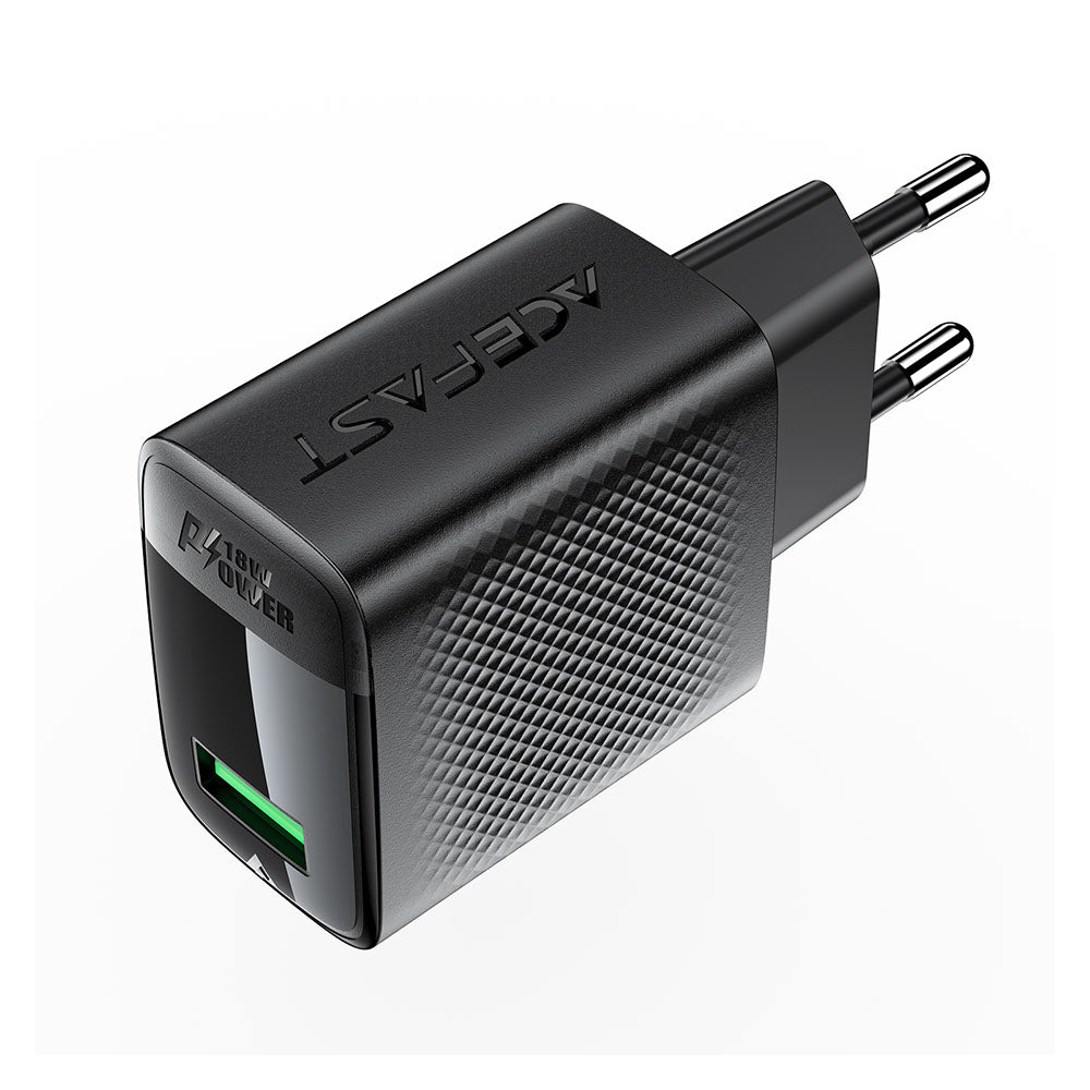 Acefast A90 hálózati töltő, 18W, 3A, 1 x USB-A, Fekete