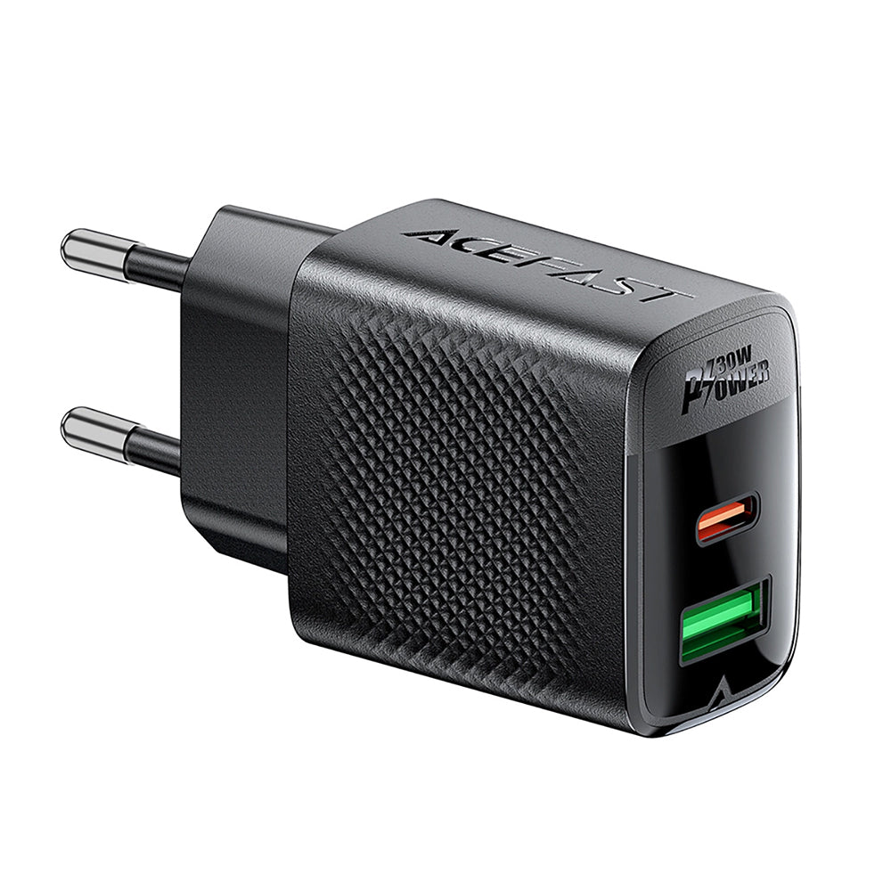 Acefast A98 hálózati töltő, 30W, 3A, 1 x USB-A - 1 x USB-C, Fekete