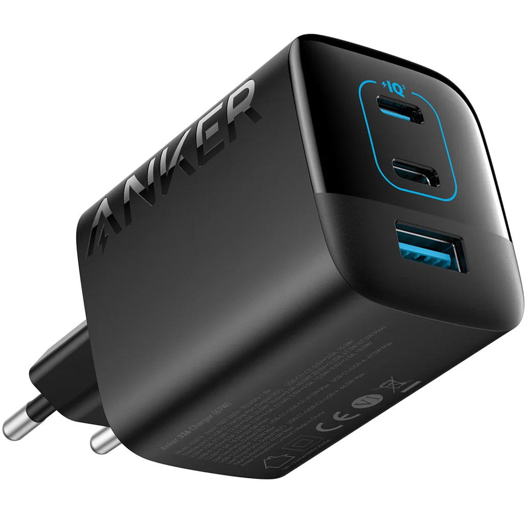 Anker 336 hálózati töltő, 67W, 3.25A, 1 x USB-A - 2 x USB-C, Fekete A2674G11