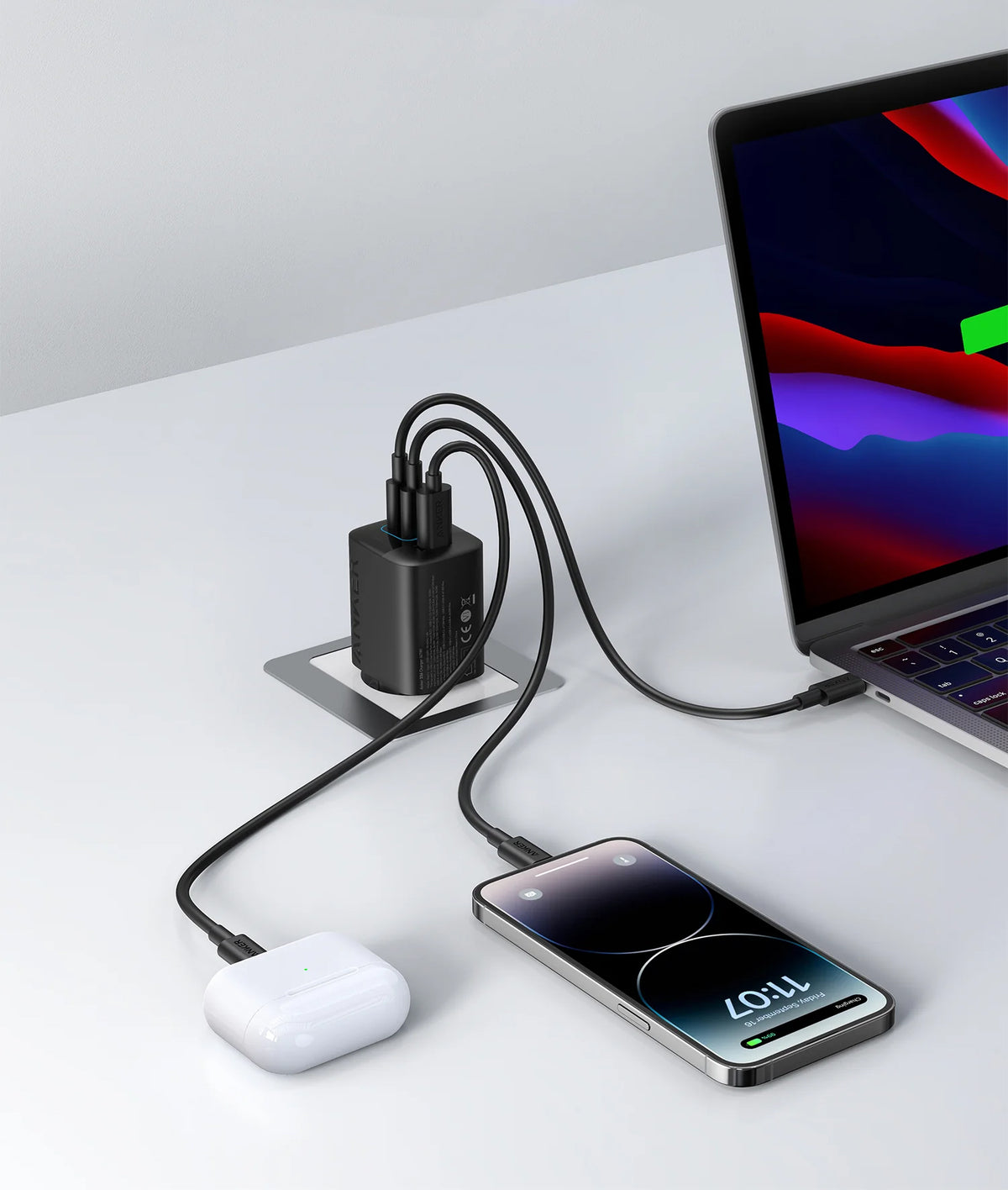 Anker 336 hálózati töltő, 67W, 3.25A, 1 x USB-A - 2 x USB-C, Fekete A2674G11