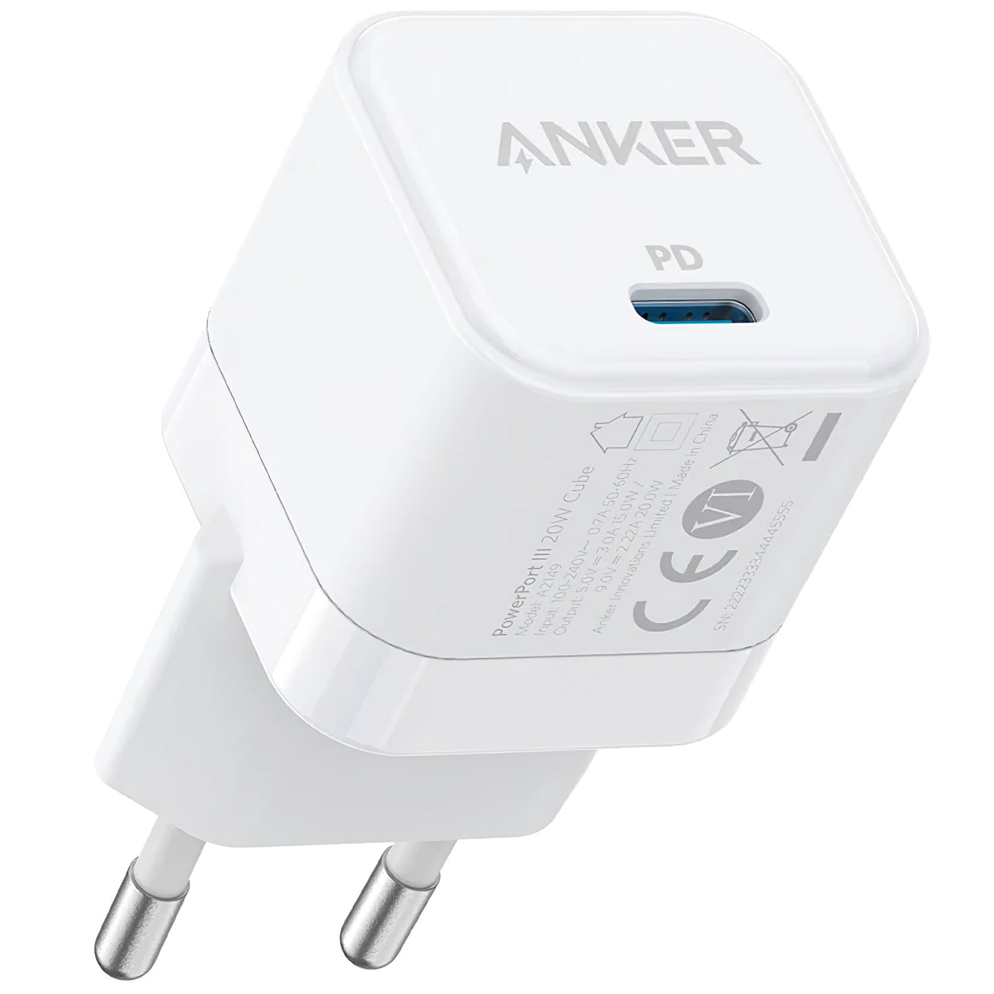 Anker PowerPort III Cube hálózati töltő, 20W, 3A, 1 x USB-C, fehér A2149G21