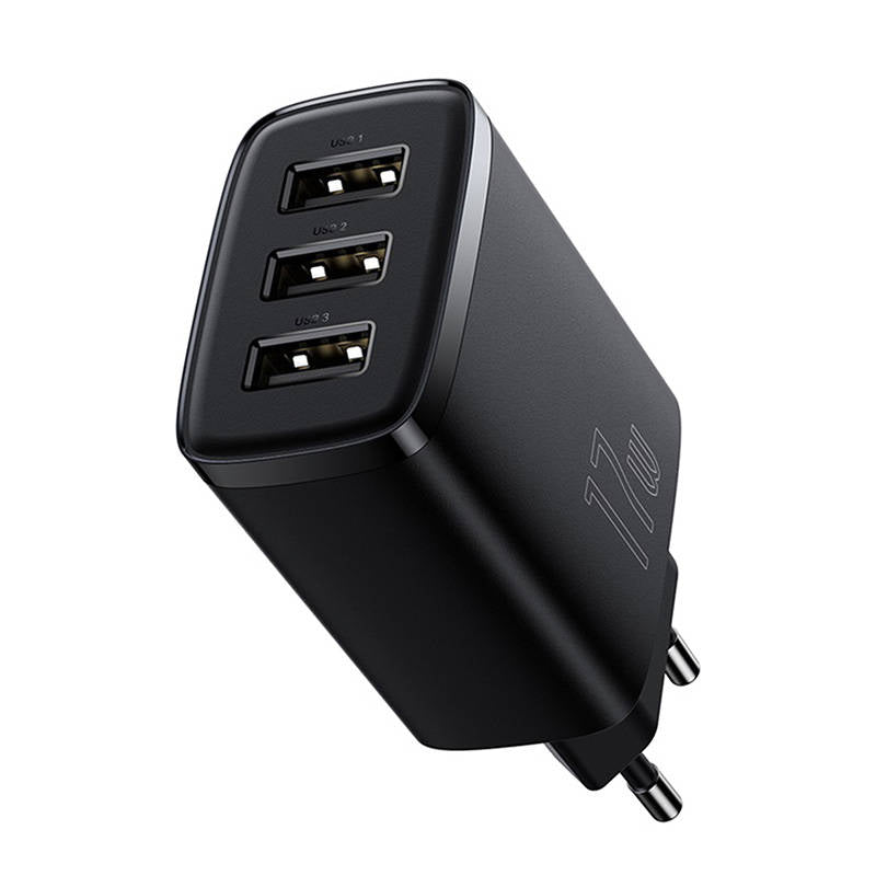 Network Charger Baseus Compact 3U, 17W, 2.1A, 3 x USB-A, Black CCXJ020101