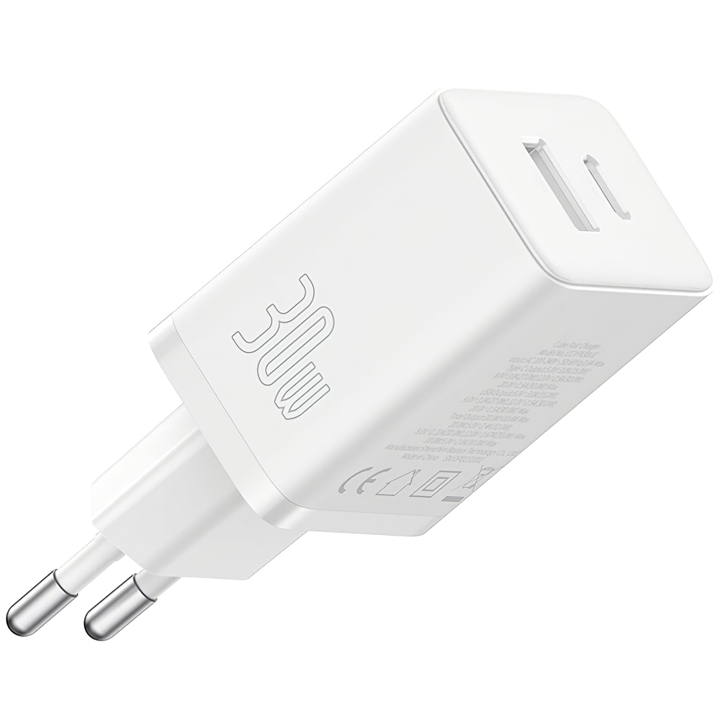 Baseus Cube hálózati töltő, 30W, 2,4A, 1 x USB-A - 1 x USB-C, fehér P10111404213-00