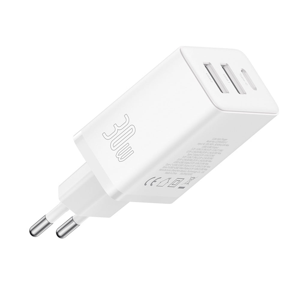 Baseus Cube hálózati töltő, 30W, 3A, 2 x USB-A - 1 x USB-C, Fehér P10111402213-00