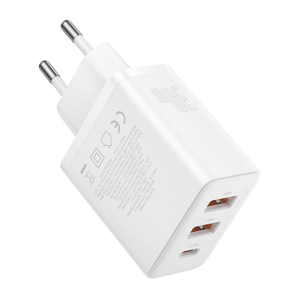 Baseus Cube hálózati töltő, 30W, 3A, 2 x USB-A - 1 x USB-C, Fehér P10111402213-00