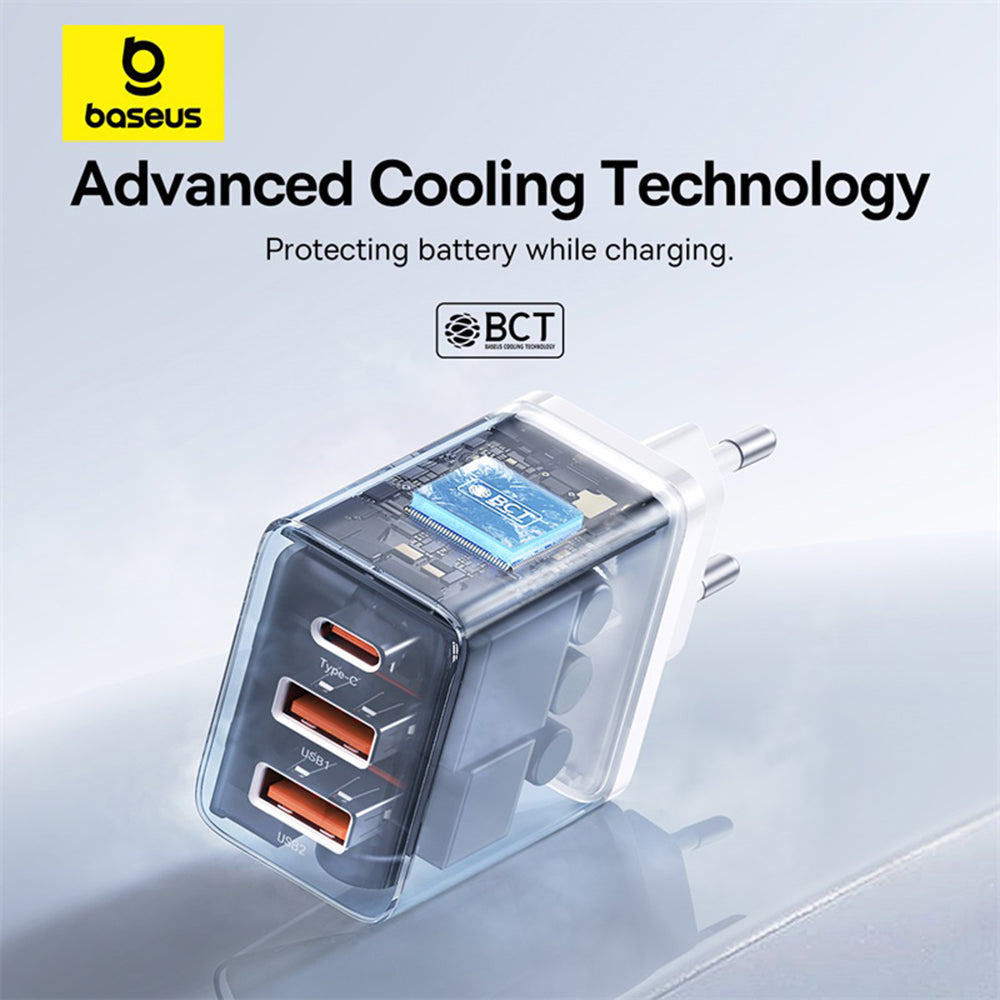 Baseus Cube hálózati töltő, 30W, 3A, 2 x USB-A - 1 x USB-C, Fehér P10111402213-00