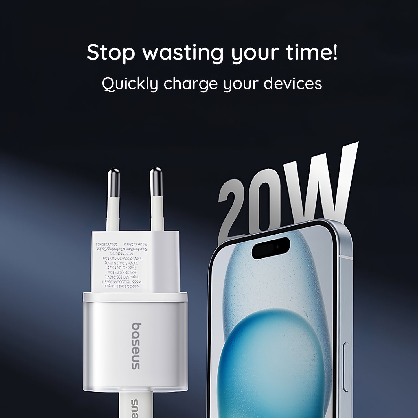 Baseus GaN5S hálózati töltő GaN5S, 20W, 3A, 1 x USB-C, fehér P1016250503213-00