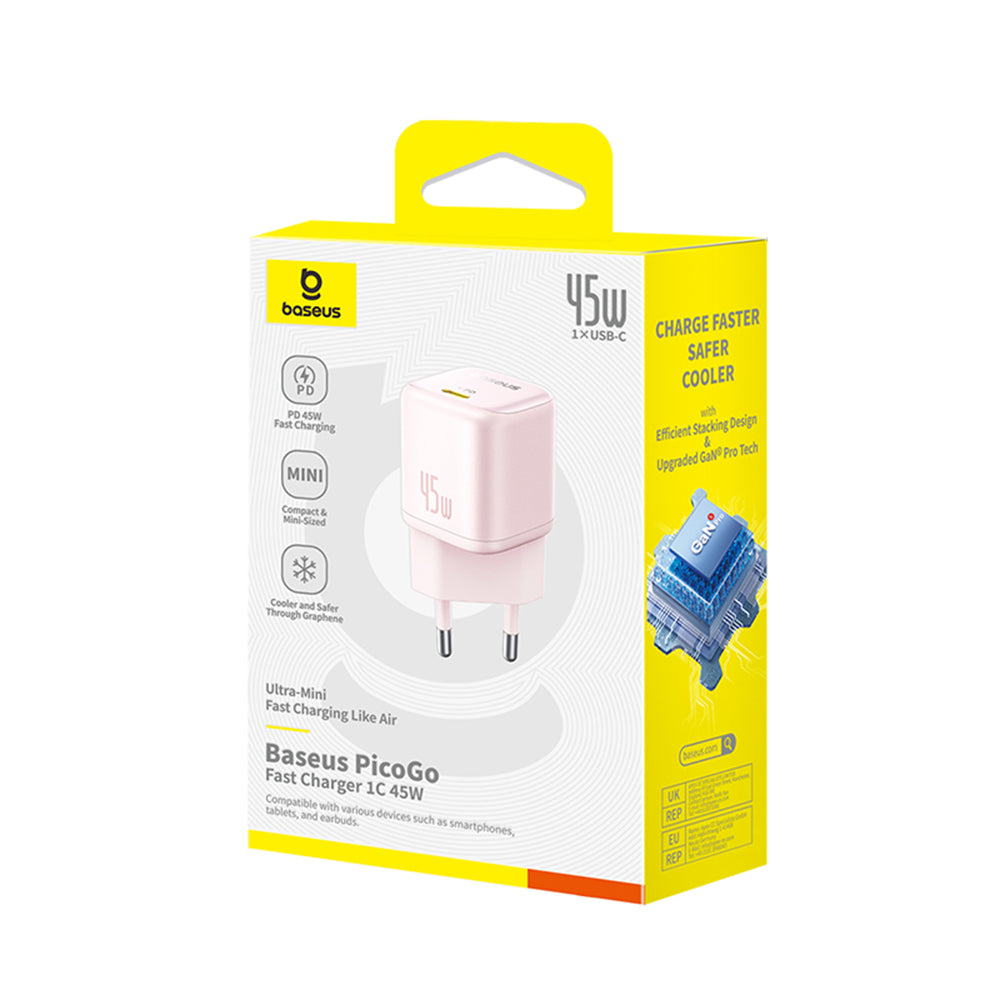 Baseus PicoGo hálózati töltő, 45W, 3A, 1 x USB-C, Rózsaszín P10176800413-00
