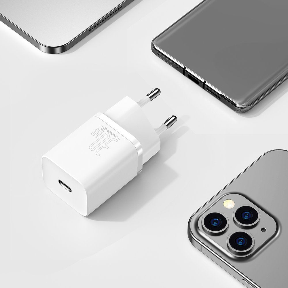 Hálózati töltő Baseus Super Si 1C, 30W, 3A, 1 x USB-C, fehér CCSUP-J02
