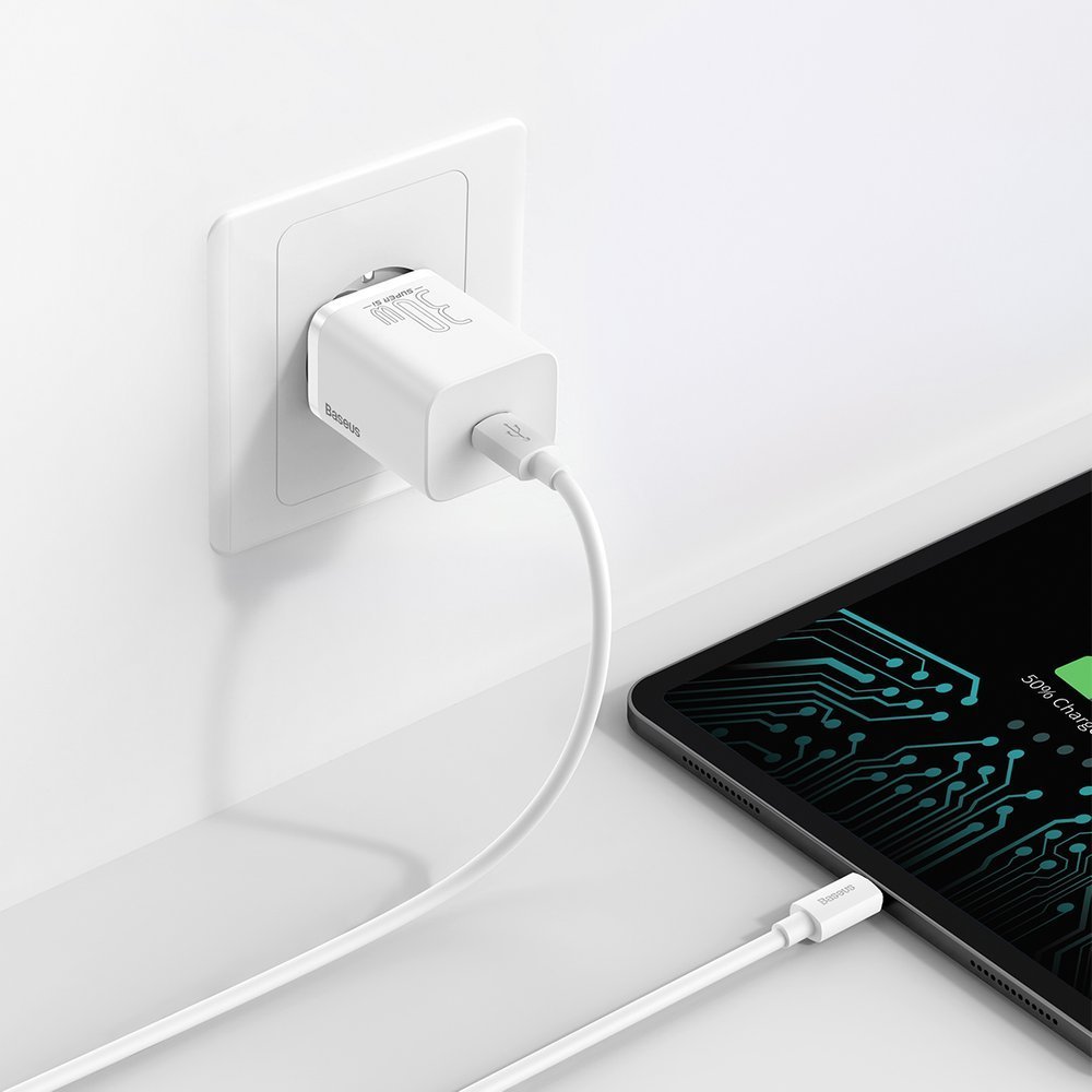 Hálózati töltő Baseus Super Si 1C, 30W, 3A, 1 x USB-C, fehér CCSUP-J02