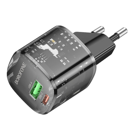 Borofone BN17 Sunlight hálózati töltő, 20W, 3A, 1 x USB-A - 1 x USB-C, fekete