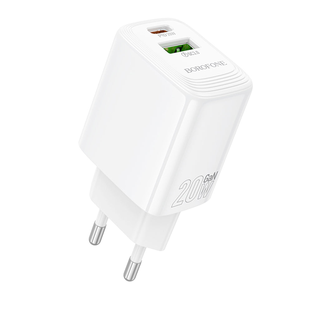 Borofone BN27 Fuente hálózati töltő, 20W, 3A, 1 x USB-A - 1 x USB-C, fehér