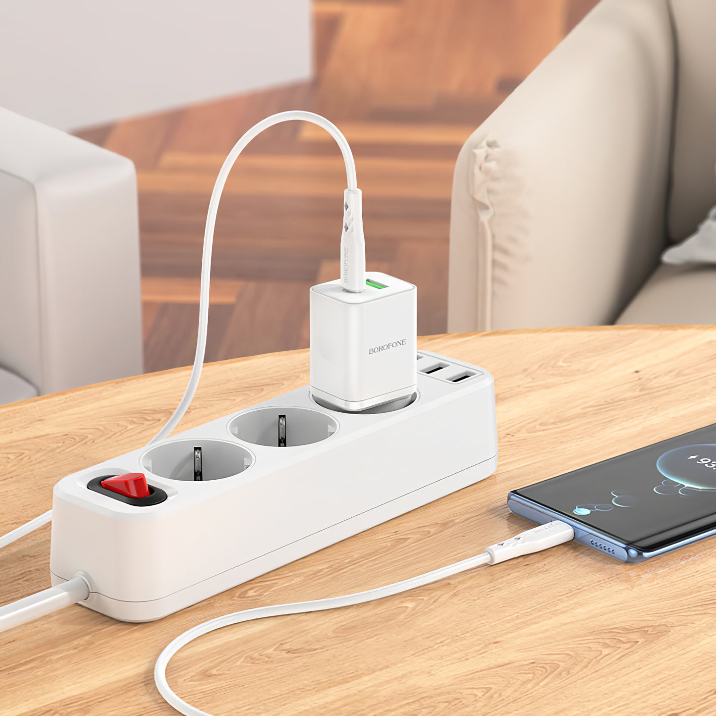 Borofone BN7 hálózati töltő, 20W, 3A, 1 x USB-A - 1 x USB-C, Fehér