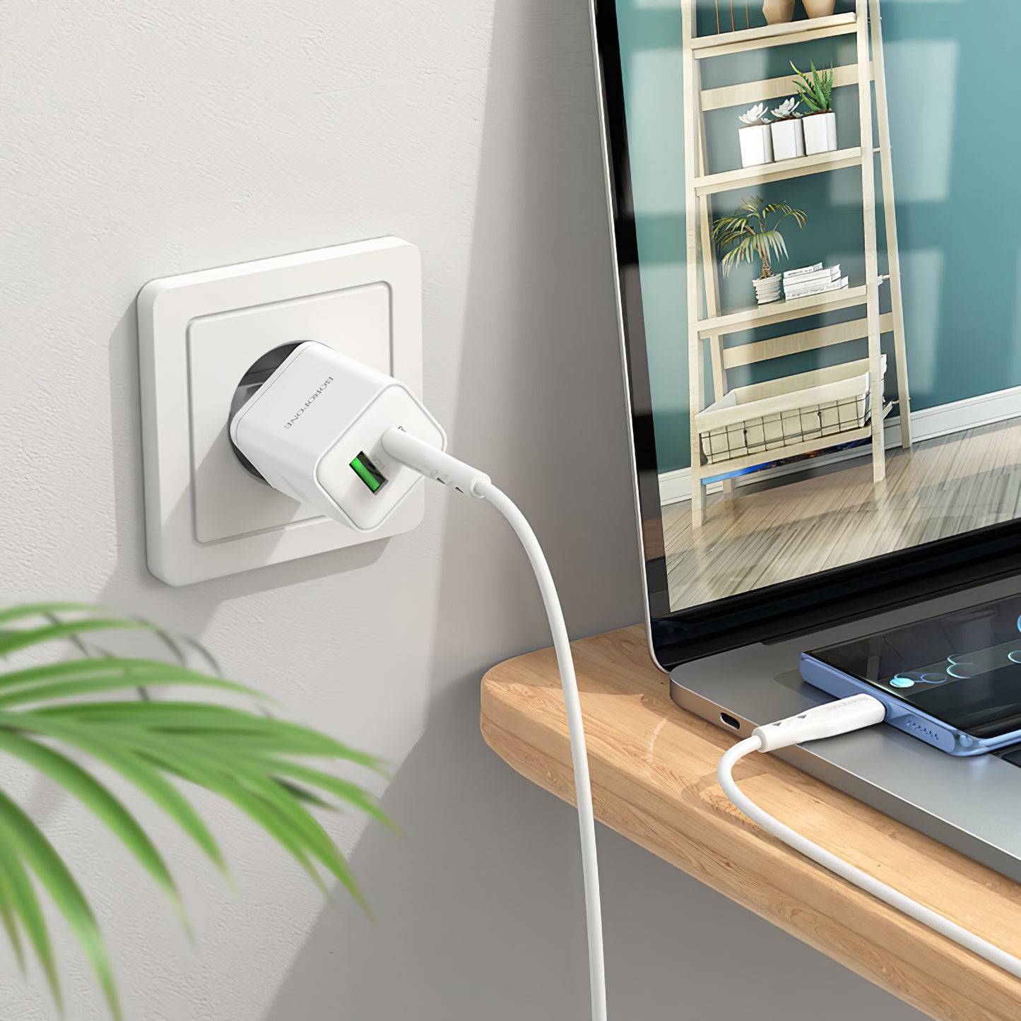 Borofone BN7 hálózati töltő, 20W, 3A, 1 x USB-A - 1 x USB-C, Fehér