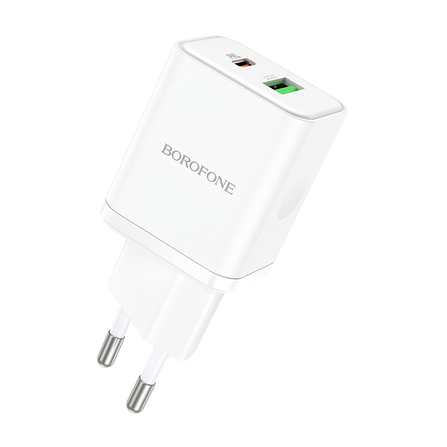Borofone BN7 hálózati töltő, 20W, 3A, 1 x USB-A - 1 x USB-C, Fehér