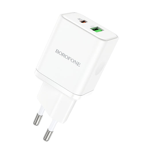 Borofone BN7 hálózati töltő, 20W, 3A, 1 x USB-A - 1 x USB-C, Fehér