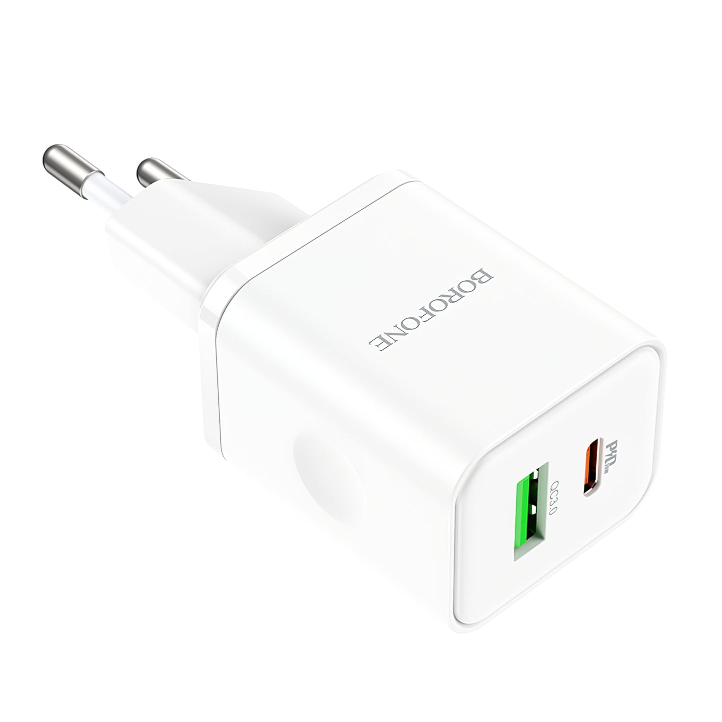 Borofone BN7 hálózati töltő, 20W, 3A, 1 x USB-A - 1 x USB-C, Fehér