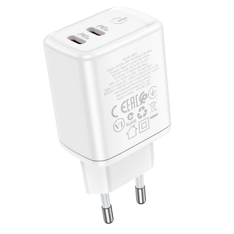 Borofone BN9 hálózati töltő, 35W, 3A, 2 x USB-C, Fehér