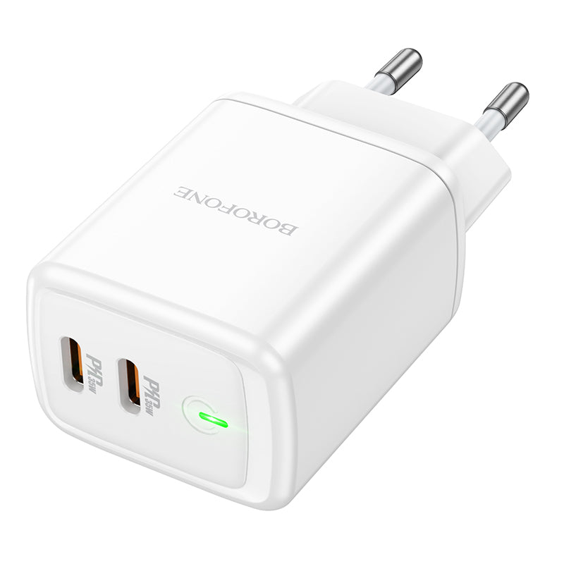 Borofone BN9 hálózati töltő, 35W, 3A, 2 x USB-C, Fehér
